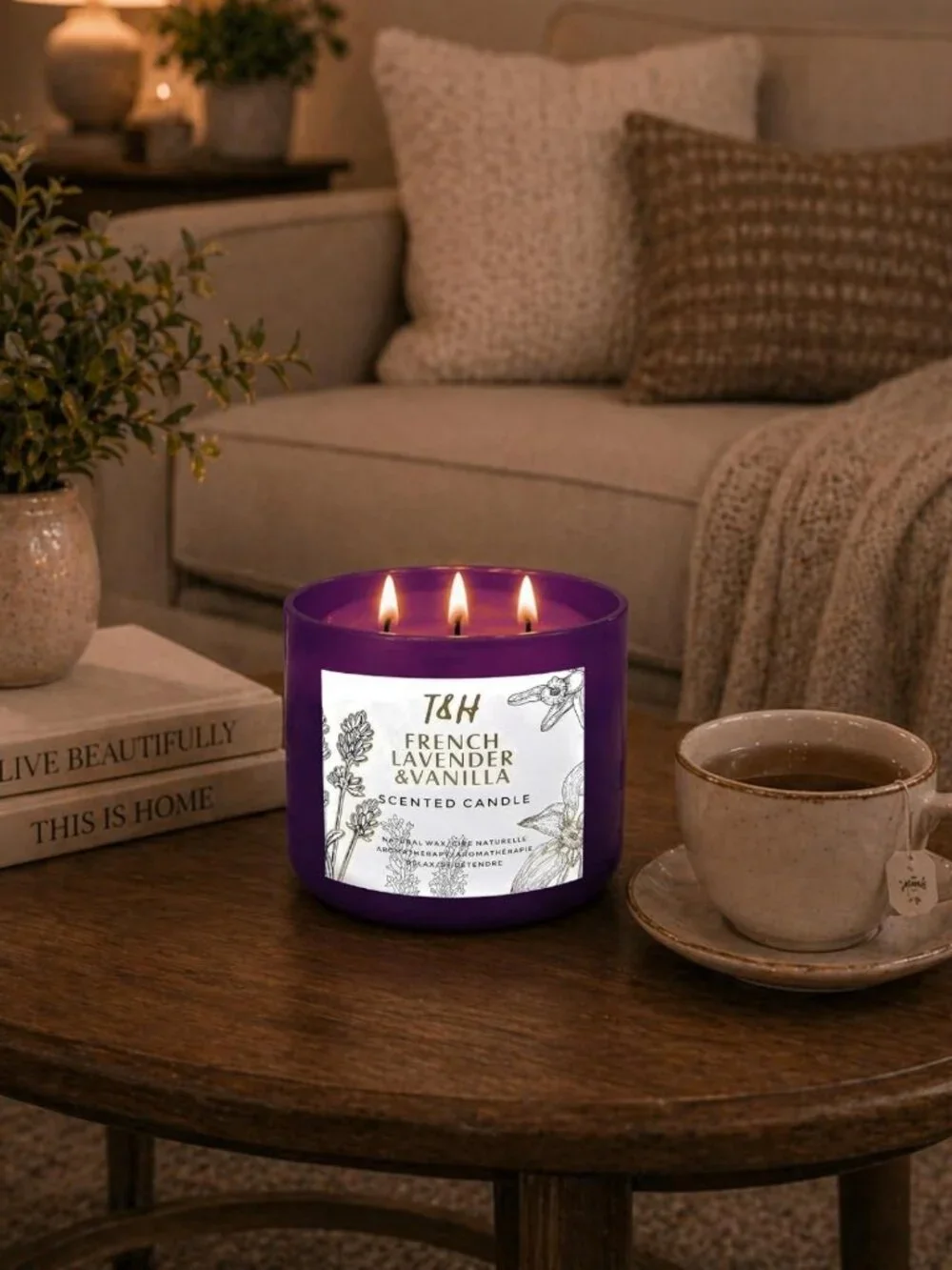 Large 3-Wick French Lavender Vanilla Soy Candle | Relaxing Aromatherapy Gift